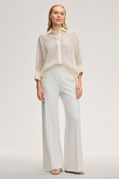 Baumwollmix-Hemdbluse in Ecru