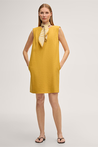 Leinenstretch-Eggshape-Kleid ohne Arm in Mini-Länge in Gelb