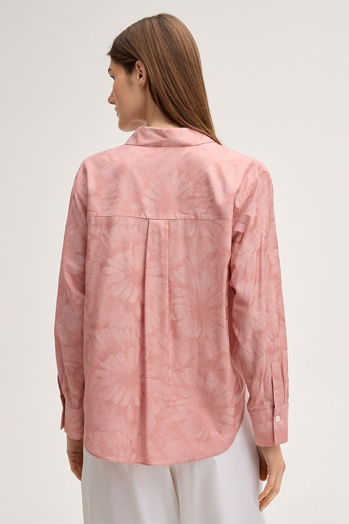 Viscose-silk blend printed shirt blouse with balloon sleeves in pink