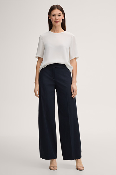 Crepe-Kurzarm-Bluse in Ecru