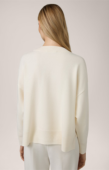 Schurwoll-Pullover mit Cashmere in Ecru