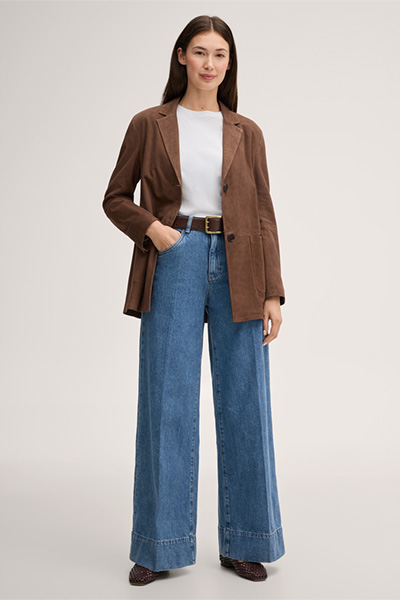 Lambskin Suede Blazer in Brown