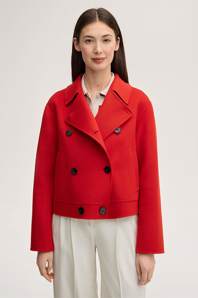 Schurwoll-Doubleface-Doppelreiher-Jacke in Rot