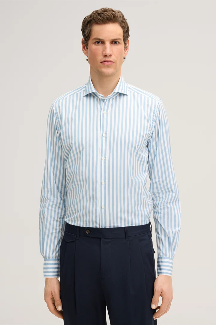 Lano cotton shirt in light blue and white stripes