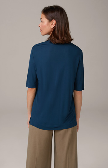 T-shirt à manches mi-longues en viscose, en bleu foncé