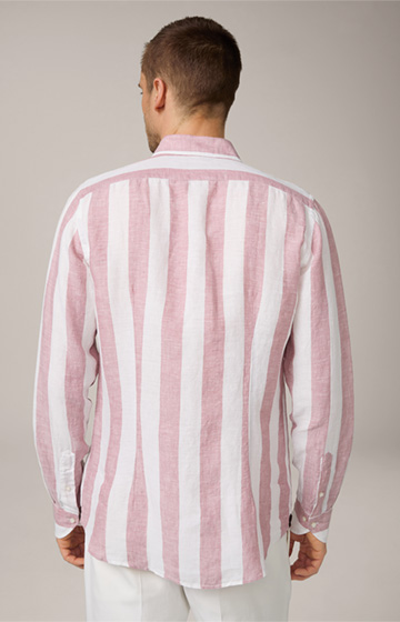 Lapo Linen Shirt in White and Pink Striped