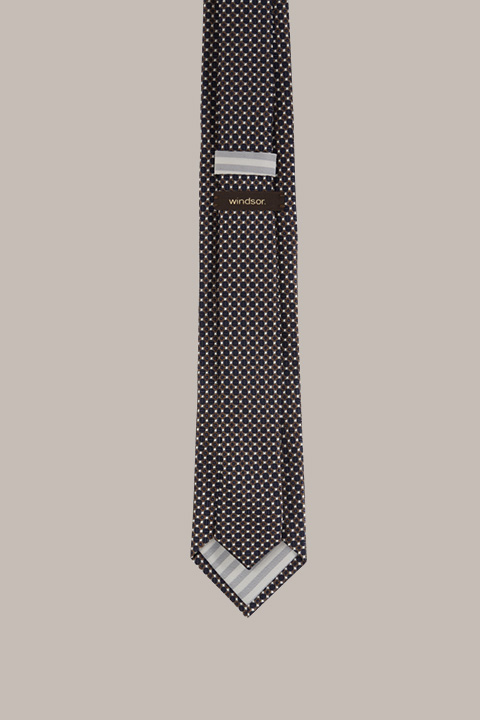 Cravate en soie avec coton bleu-marine-marron à motif