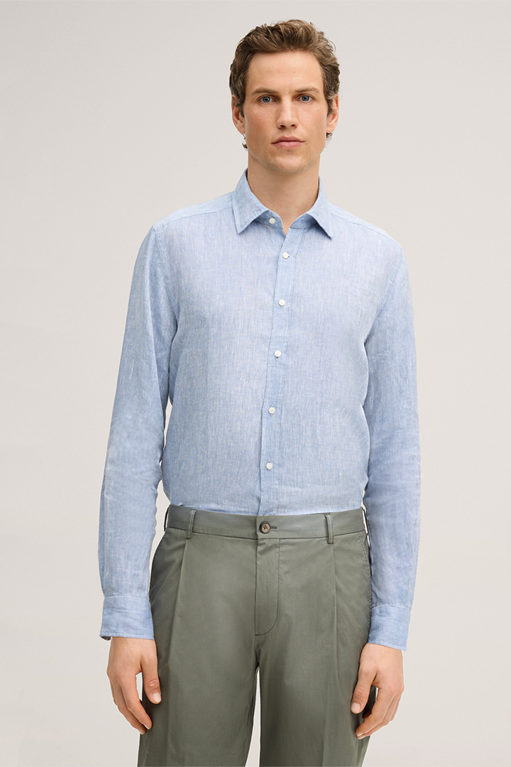 Leads to product detail page "Lapo linen shirt in blue"