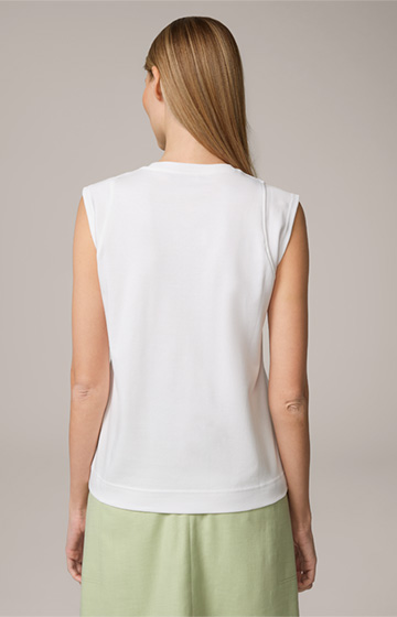 Cotton Interlock Shirt with Cap Sleeves in White
