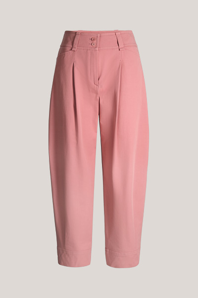 Pantalon ballon en gabardine stretch de coton avec plis à la taille, couleur rose