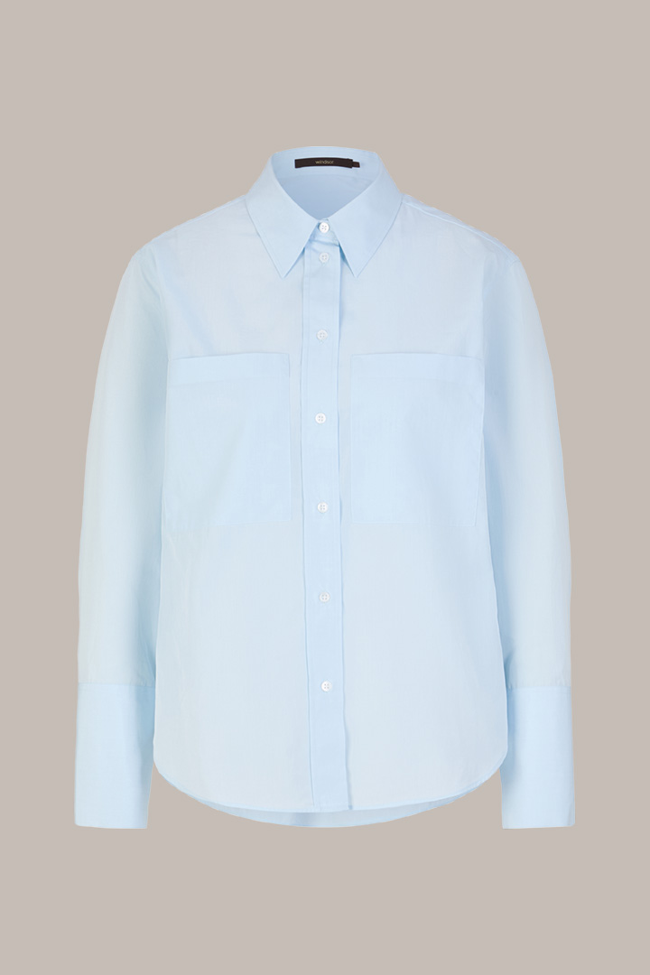 Cotton Chambré Shirt-style Blouse in Light Blue