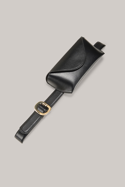 Nappa Leather Belt with Pouch in Black