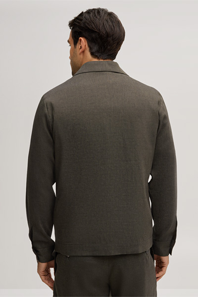 Linen blend modular overshirt Lavoro with wool in dark green