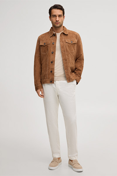 Leinenmix-Strick-T-Shirt Lindo mit Baumwolle in Beige