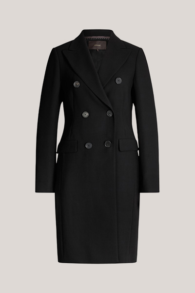 Wollcrepe-Doppelreiher-Gehrock in Schwarz