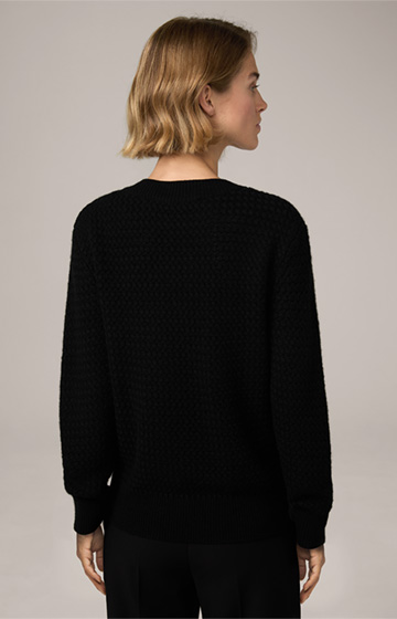 Cashmere-Pullover mit Waffelstruktur in Schwarz