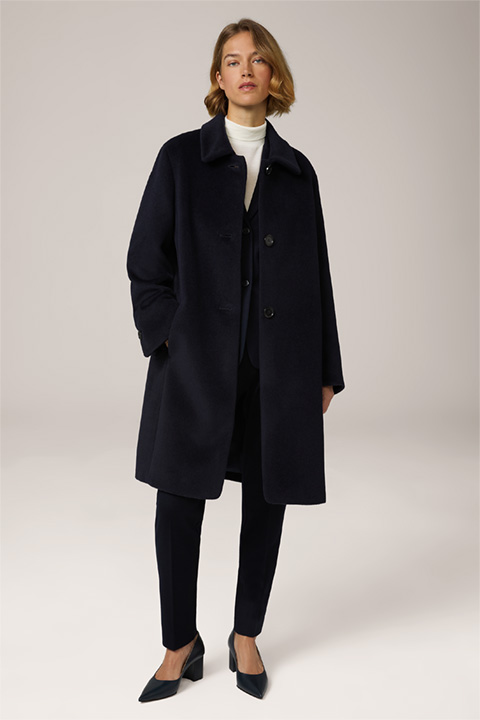 Virgin Wool Coat with Turn-down Collar in Navy