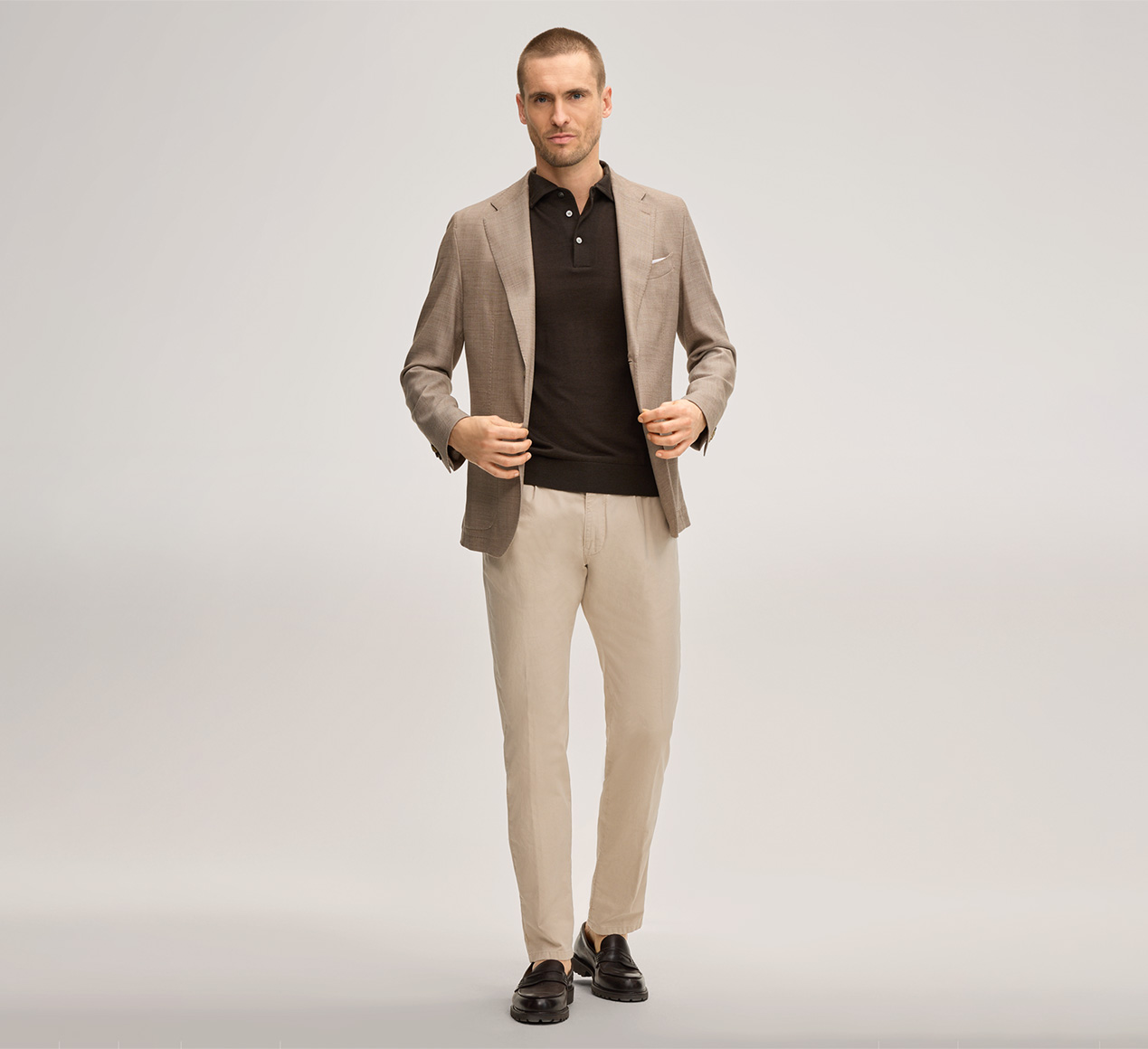 windsor. presents the product Nando Wool Blend Polo Shirt with Cashmere and Silk in Brown from the category T-shirts & Polo shirts