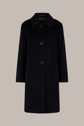 Manteau en laine vierge avec col rabattable, en bleu marine