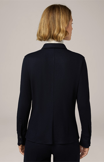 Wool Jersey Shirt-style Blouse in Navy