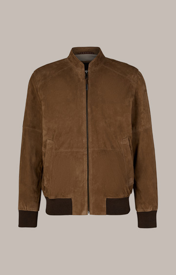 Führt zu Produktdetailseite „Ziegenvelours-Leder-Blouson Borello in Braun"