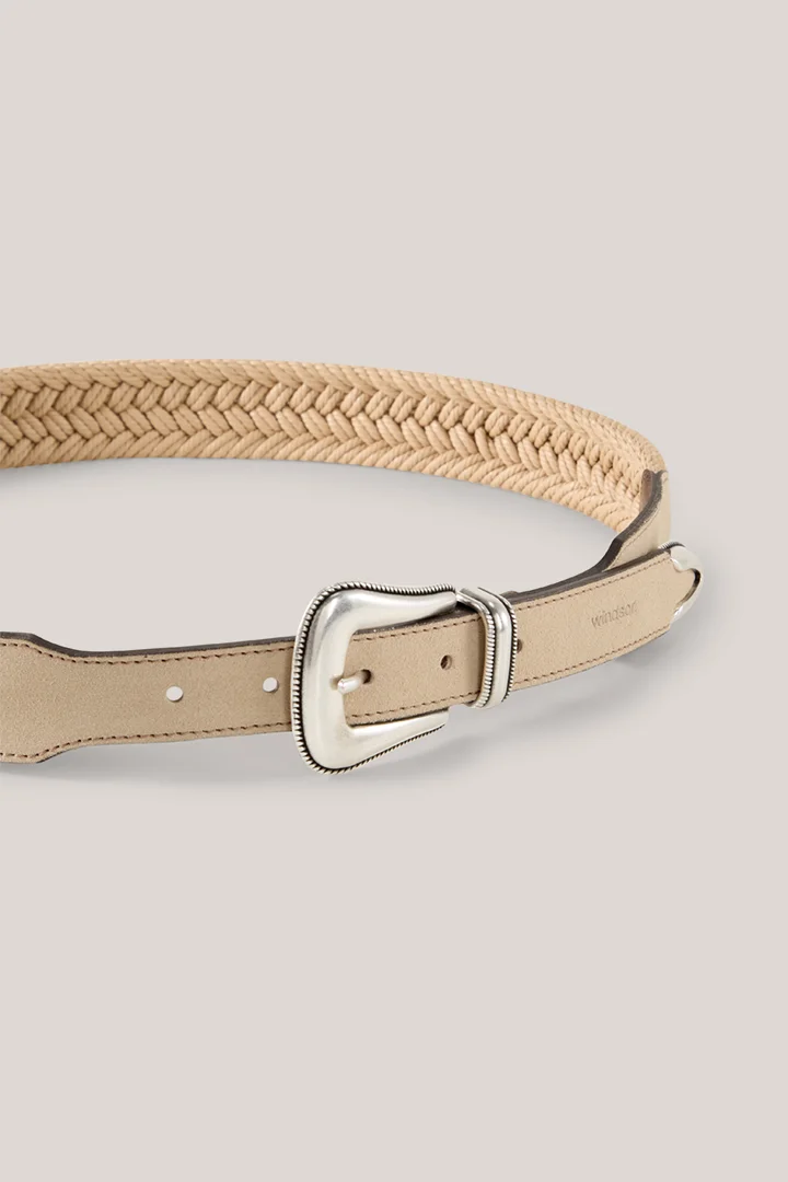 Führt zu Produktdetailseite „Ledergürtel mit Baumwolle in Beige"