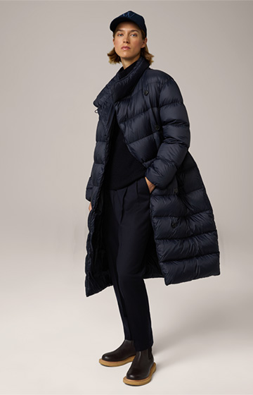 Quilted Down Coat in Navy