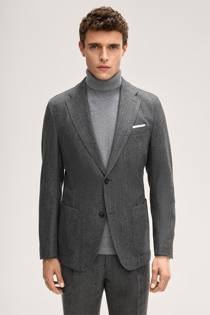 Führt zu Produktdetailseite „Wollmix-Baukasten-Sakko Giro mit Cashmere in Anthrazit Fischgrat"