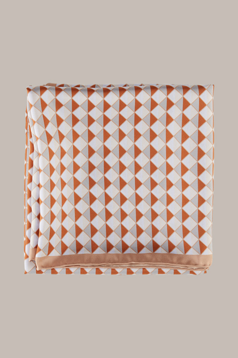 Silk Scarf in Copper/Ecru/Grey Pattern