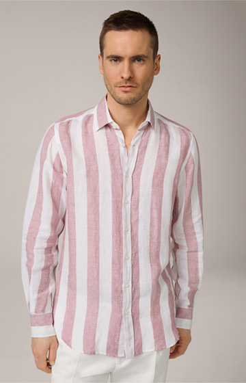 Chemise en lin Lapo, en blanc et rose à rayures