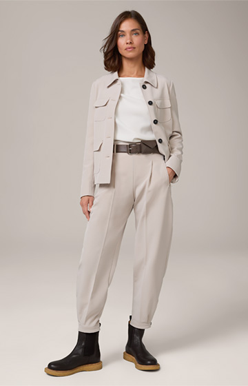 Stretch Taffeta Pleated-front Balloon Trousers in Light Beige