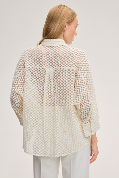 Baumwollmix-Hemdbluse in Ecru