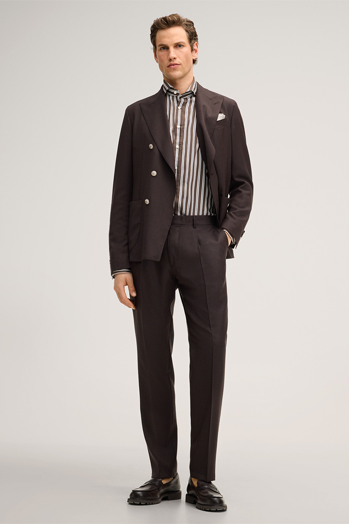 Leads to product detail page "Lano cotton shirt in brown and white stripes"