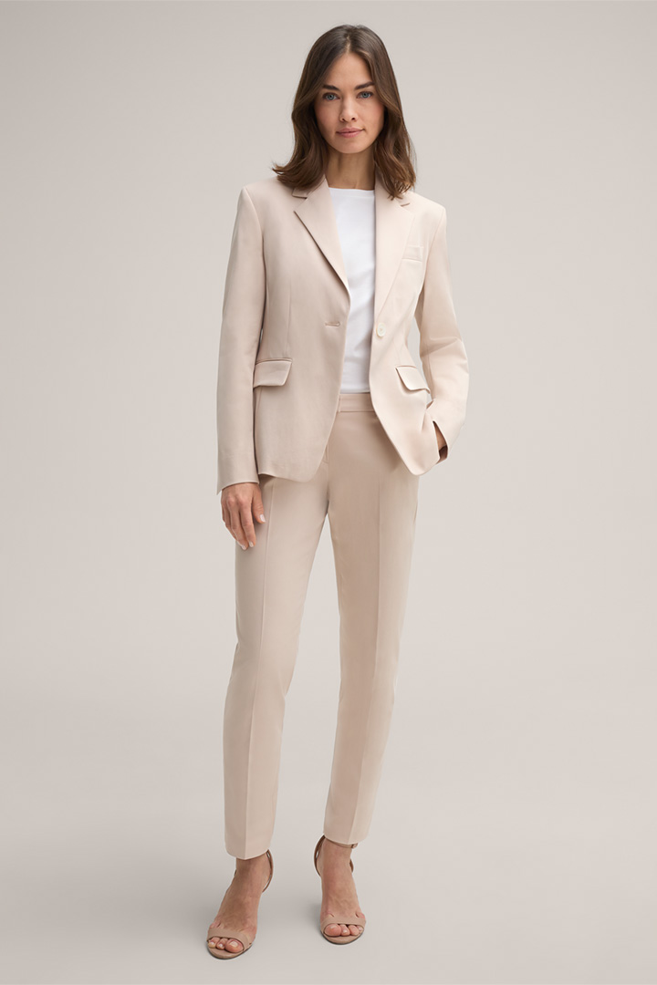 Double Cotton Stretch Suit Trousers in Light Beige