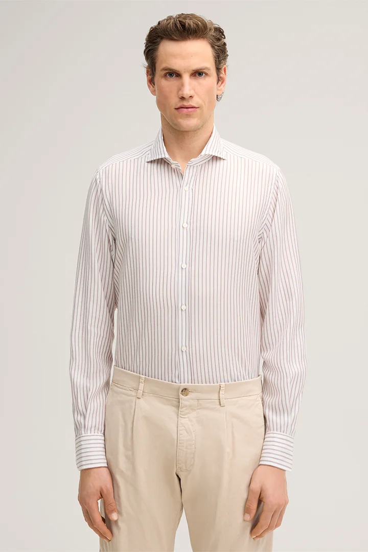 Leads to product detail page "Lyocell blend shirt Lano with linen in red and white stripes"