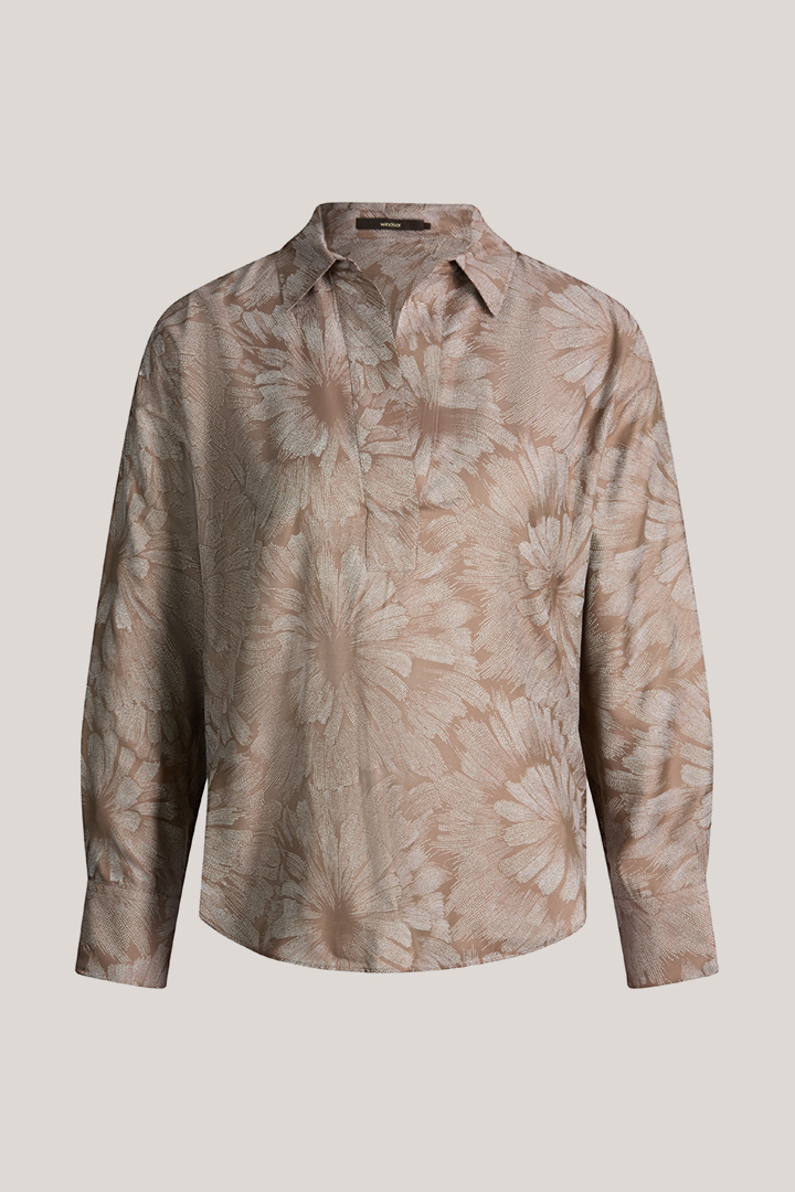 Führt zu Produktdetailseite „Viskose-Seidenmix-Print-Hemdbluse in Braun"