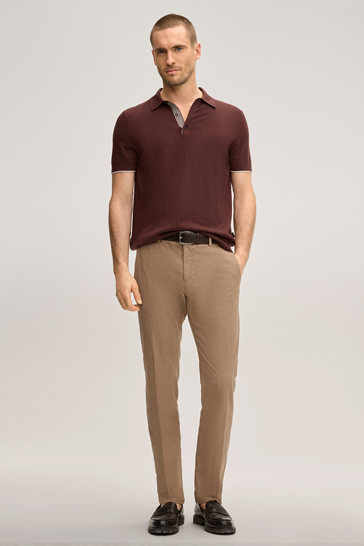 Führt zu Produktdetailseite „Baumwoll-Polo-Shirt Cashmilo mit Cashmere und Seide in Bordeaux Rot"