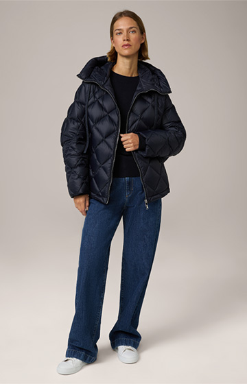 Down Quilted Cape Jacket in Navy