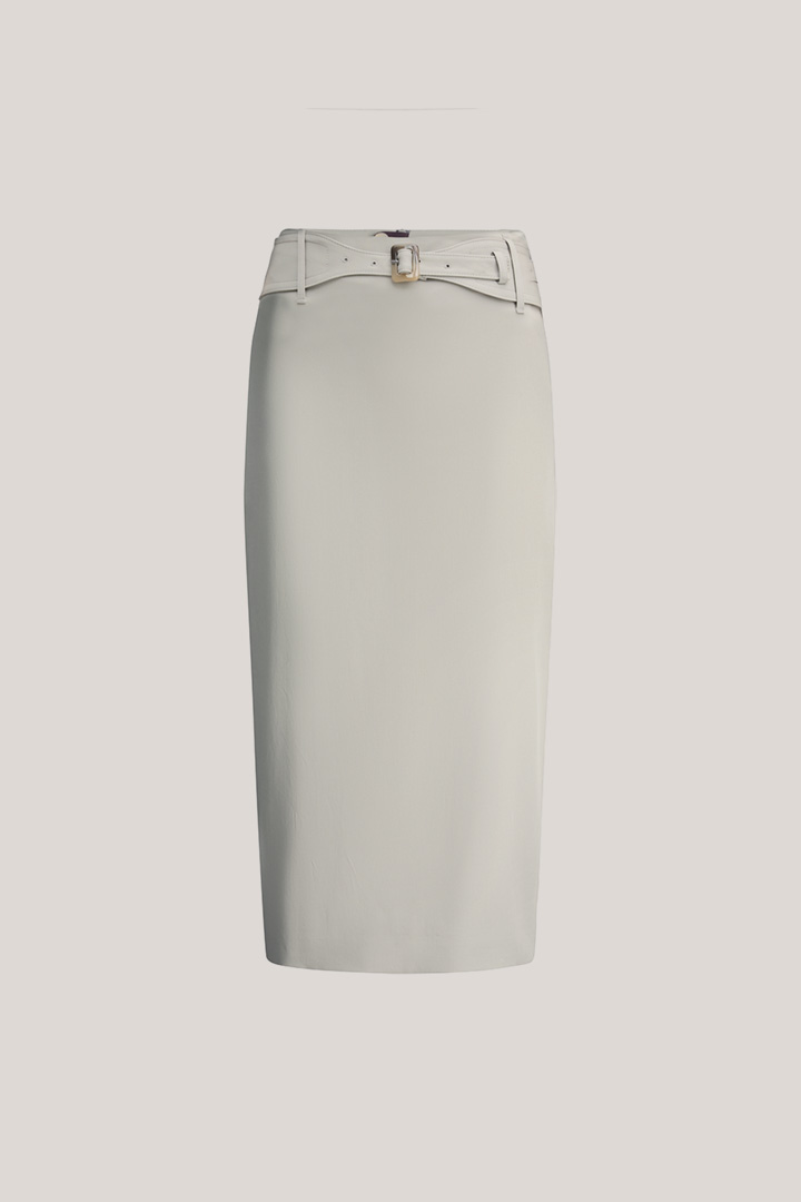 Führt zu Produktdetailseite „Double-Baumwollstretch-Bleistift-Rock in Greige"