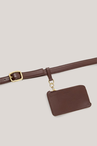 Gürtel aus Nappaleder mit Cardholder in Dunkelbraun