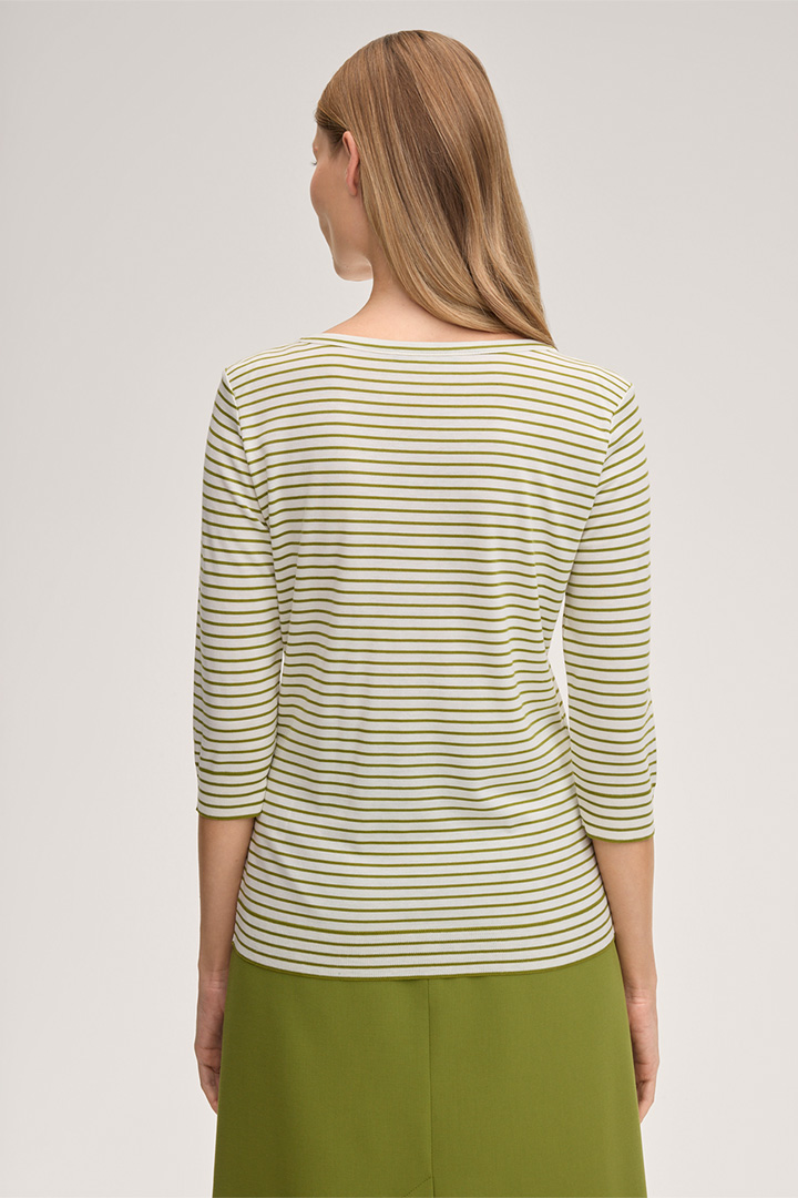 Tencel Cotton Stretch Shirt in Green and Ecru Stripes