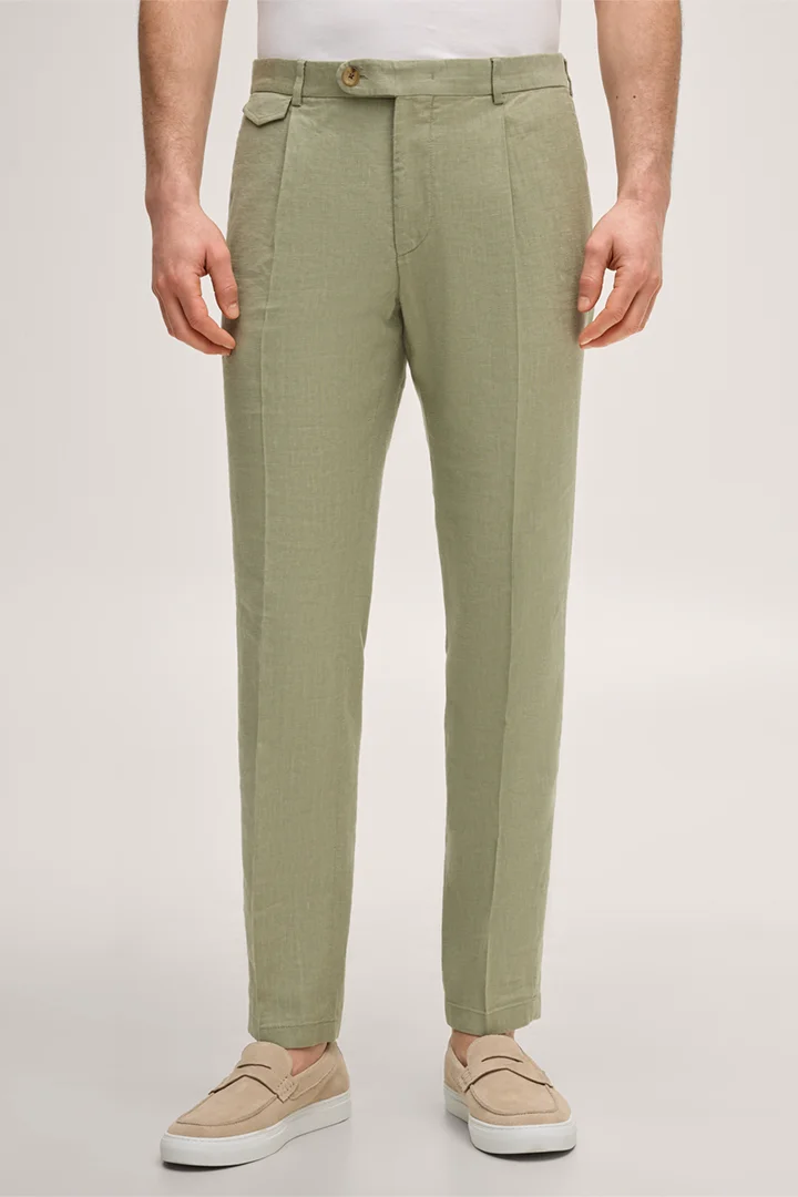 Führt zu Produktdetailseite „Leinenstretch-Baukasten-Hose Silvi mit Bundfalte in Hellgrün"