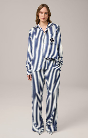 Unisex lyocell pyjama shirt in navy stripes