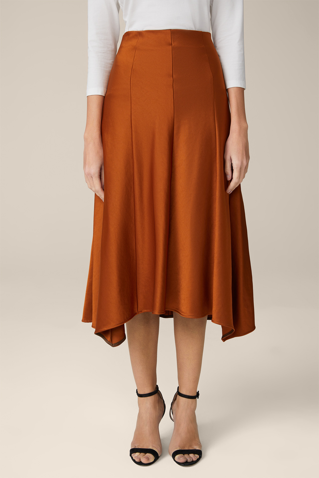Midi-length Duchesse Satin Skirt in Copper