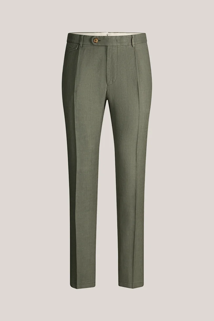 Silvi stretch linen modular trousers with pleats in olive