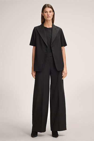 Virgin Wool Stretch Marlene Trousers in Black