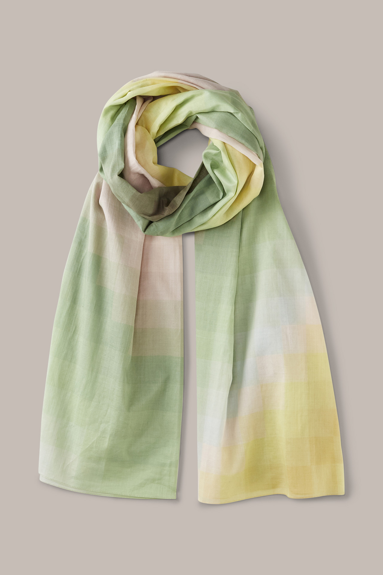 Print-Tuch aus Baumwolle in Hellgrün-Gelb-Oliv gemustert