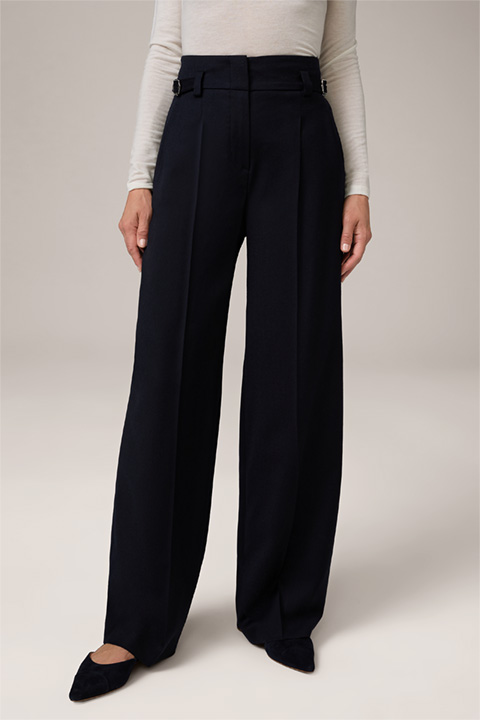 Flannel Marlene Trousers with Tab Detail in Navy