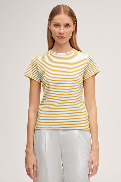 Cotton interlock T-shirt in yellow and ecru stripes