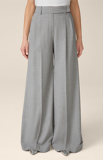 Wool Blend Palazzo Trousers in Light Grey Marl